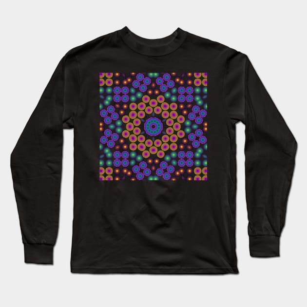 Spiral Swirls Kaleidoscope | Hexagon Neon Rainbow Long Sleeve T-Shirt by aRtVerse